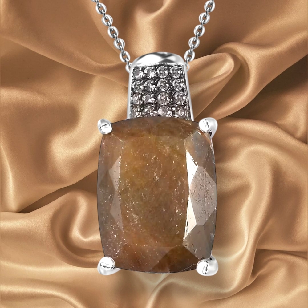 NWT CHOCOLATE SAPPHIRE & CHAMPAGNE ZIRCON NECKLACE IN PLATINUM & STERLING SILVER